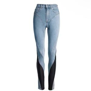 Mugler spiral-panel light denim blue/black jeans